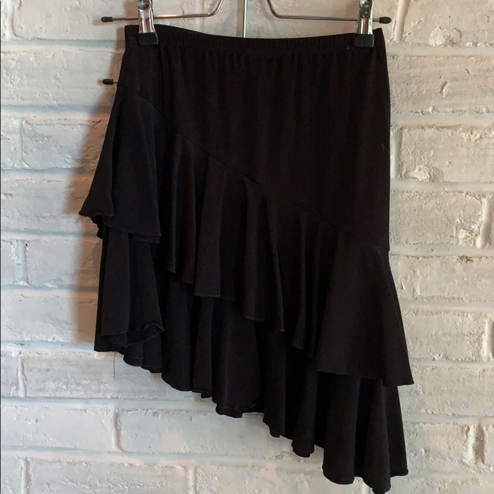 Black Salsa Slant Ruffle Skirt